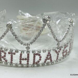 Tiara Birthday Girl Crown Pink Rhinestone Comb Silver Jeweled Headband Princess